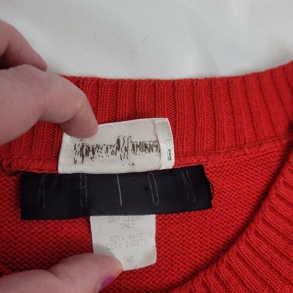 VINTAGE 80s Neiman Marcus leather bow‎ red sweater tunic with pearls L - Picture 7 of 15